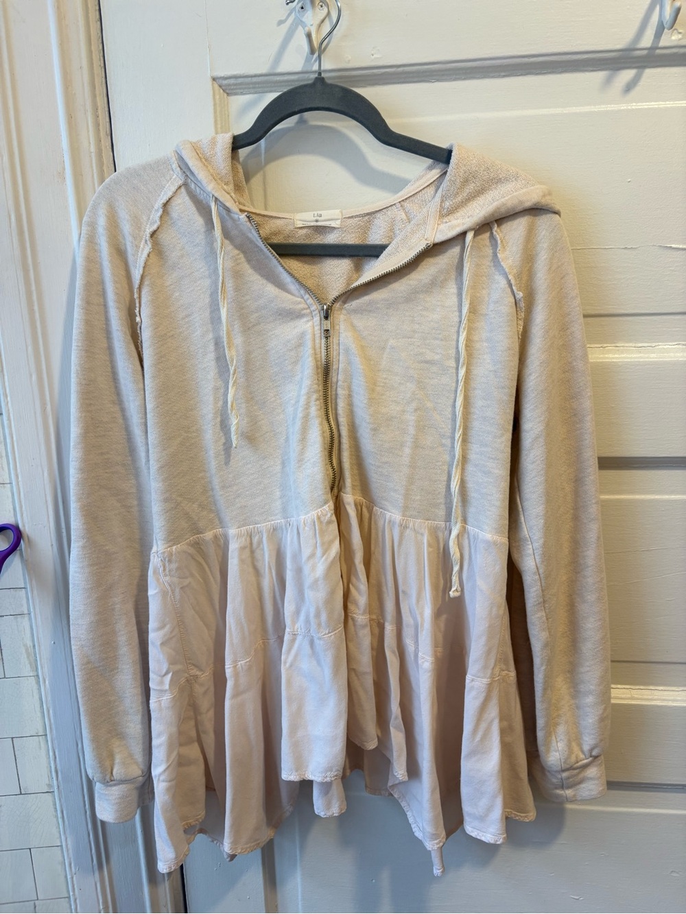 Cream Zip-Front Hoodie Peplum Jacket T.LA small